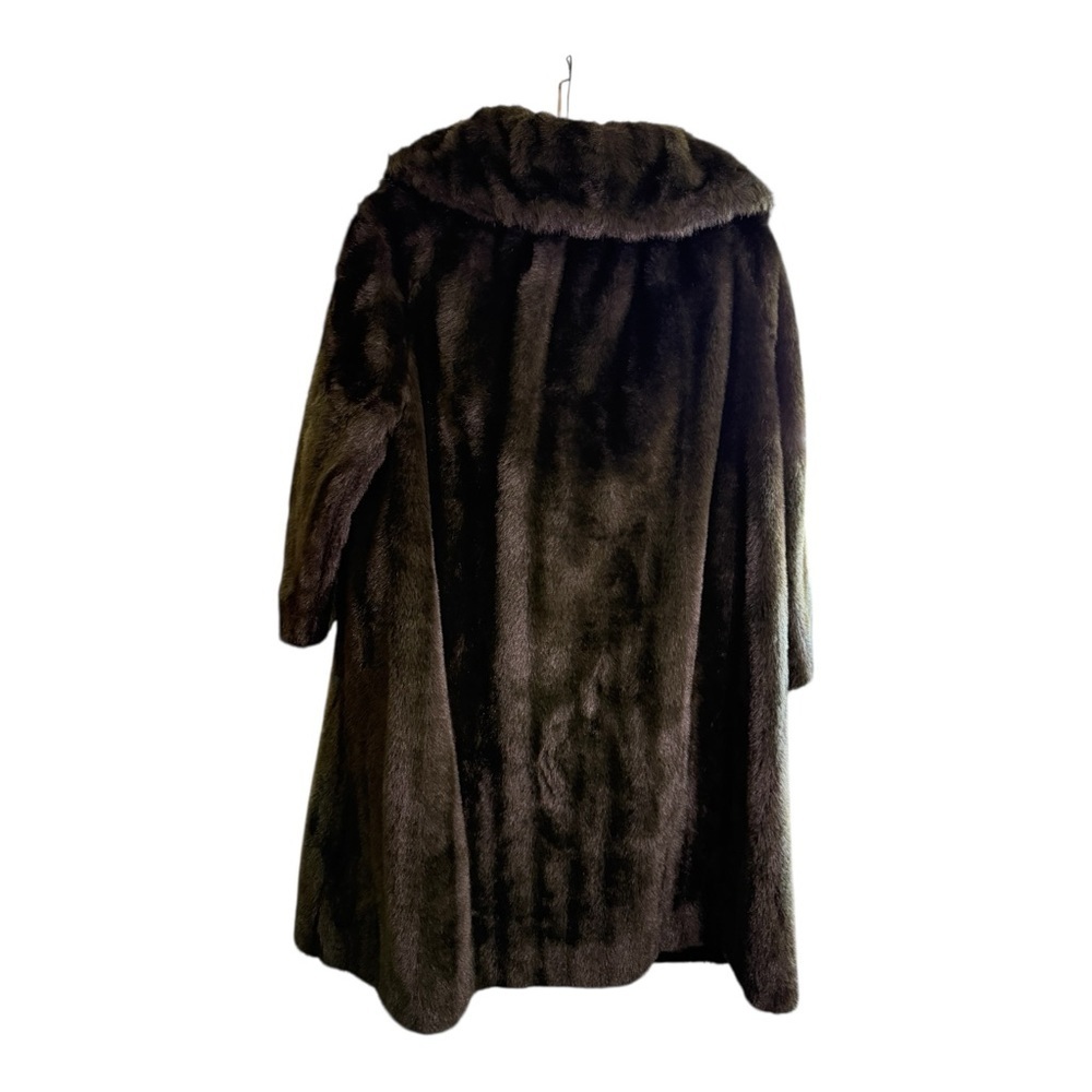 Vintage Brown Faux Fur L Coat Rich Espresso Glam Mob Wife Aesthetic Outerwear - Picture 4 of 10